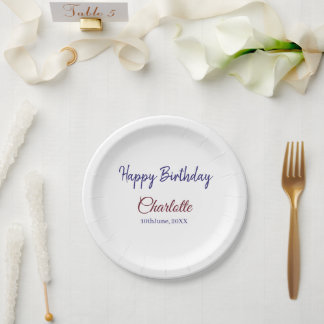 Assiettes En Carton SIMPLE MINIMAL.CUTIE ADD NAME BABY happy birthday 