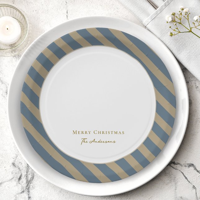 Assiettes En Carton Simple minimaliste Bleu et Beige Joyeux Noël (Créateur téléchargé)