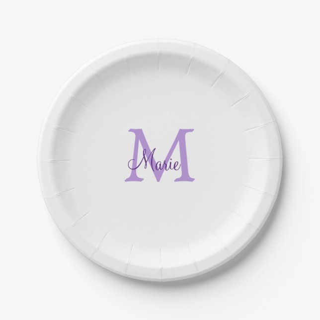 Assiettes En Carton simple minimum ajouter nom monogramme rose    redj (Devant)