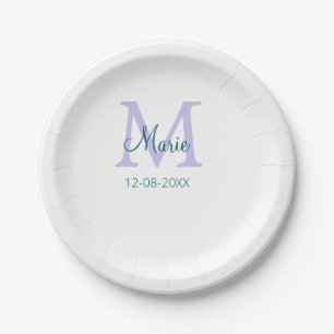 Assiettes En Carton simple minimum ajouter nom monogramme violet vert