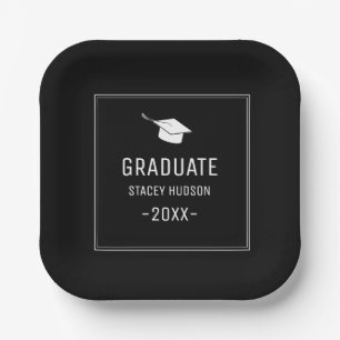 Assiettes En Carton Simple moderne Black & White Graduation Party 