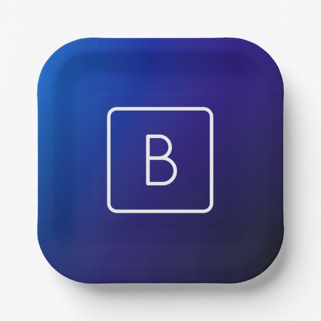 Assiettes En Carton Simple moderne bleu foncé Ombre dégradé et monogra (Recto)