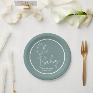 Assiettes En Carton Simple moderne Oh Baby Sage Baby shower vert