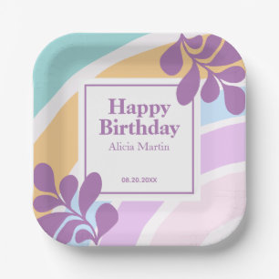 Assiettes En Carton Simple moderne Pastel Rainbow Leaf Anniversaire