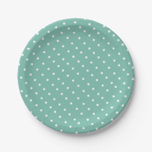 Assiettes En Carton Simple Motif à points Polka à la menthe blanche et