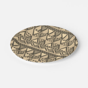 Assiettes En Carton Simple Motif d'art tribal Brown
