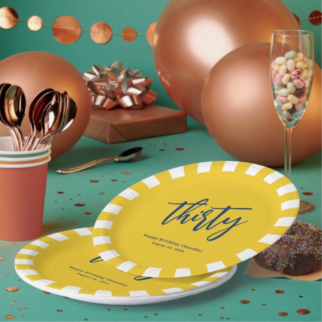 Assiettes En Carton Simple Mustard Jaune 30e fête d'anniversaire (Multi)