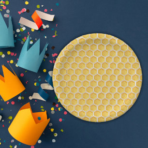 Assiettes En Carton Simple nid d'abeille Première fête du bébé