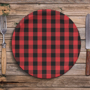 Assiettes En Carton Simple Noël Holiday Buffalo Check Motif