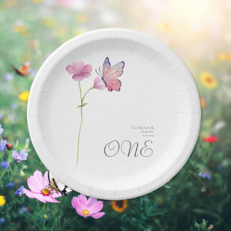 Assiettes En Carton Simple Papillon Aquarelle Élégant pour 1er Anniver