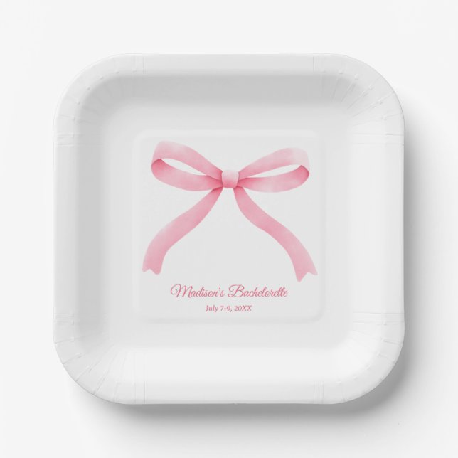 Assiettes En Carton Simple Pink Bow Girl Bachelorette Party (Recto)