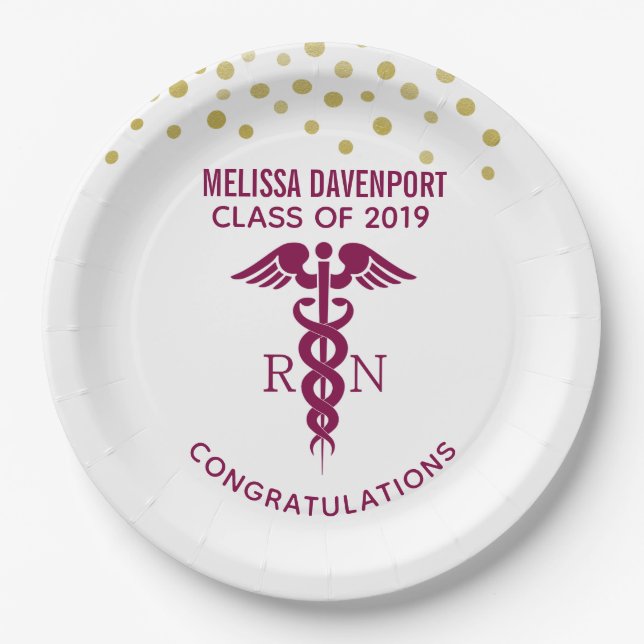 Assiettes En Carton Simple Red Caduceus Nurse Graduate Félicitations (Devant)