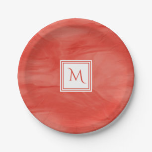 Assiettes En Carton Simple rouge orange subtil marbre moderne Monogram