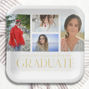Assiettes En Carton Simple Script Multi Photo Grad Graduation Party