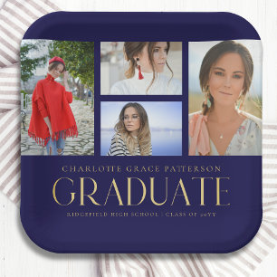Assiettes En Carton Simple Script Multi Photo Grad Graduation Party