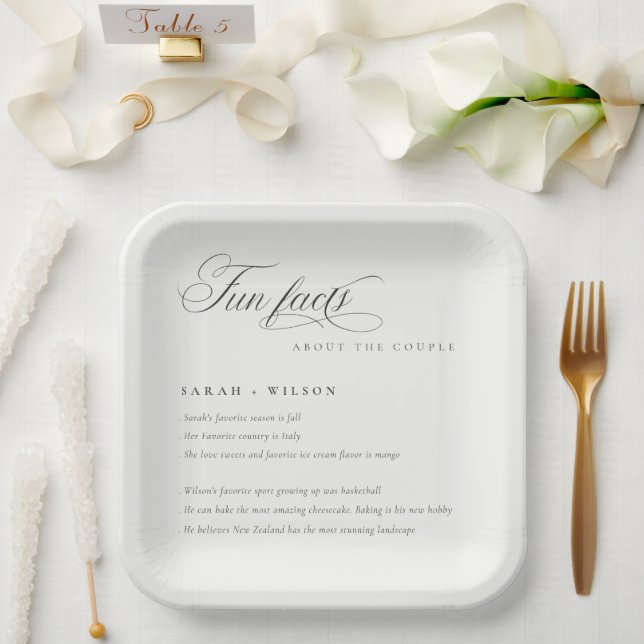 Assiettes En Carton Simple Script noir blanc Mariage faits amusants (Mariage)