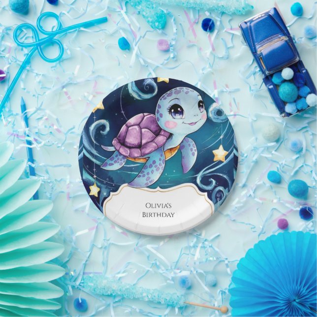 Assiettes En Carton Simple sous la mer Tortue Boho Anniversaire (Fête)