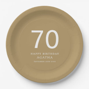Assiettes En Carton Simple Texte Blanc 70ème Nom Gold Anniversaire