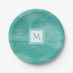 Assiettes En Carton Simple Turquoise Vert subtil marbre Moderne Monogr