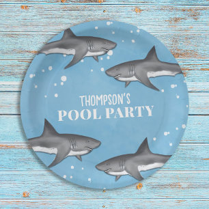 Assiettes En Carton Simple Whimsical Pool Party Requins Blue Ocean