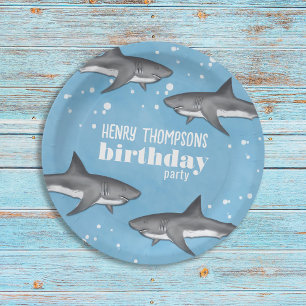 Assiettes En Carton Simple Whimsical Pool Party Requins Blue Ocean