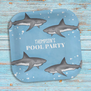 Assiettes En Carton Simple Whimsical Pool Party Requins Blue Ocean
