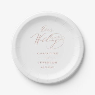 Assiettes En Carton Simple White Rose Gold Mariage de script moderne