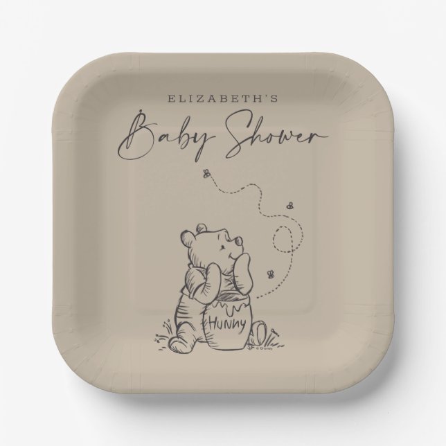 Assiettes En Carton Simple Winnie le Baby shower Pooh (Recto)