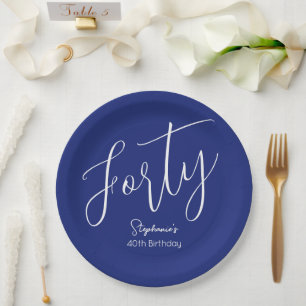 Assiettes En Carton Simply Modern Script Navy Blue 40th Birthday Party