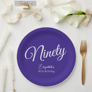 Assiettes En Carton Simply Modern Script Purple 90th Birthday Party
