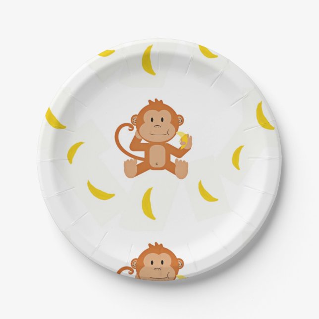 Assiettes En Carton Singe et bananes (Devant)