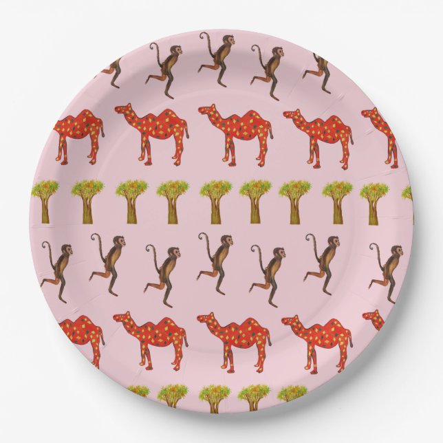 Assiettes En Carton Singes, Plaques de papier personnalisées de Camel  (Devant)