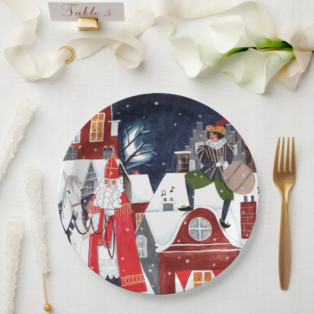 Assiettes En Carton Sinterklaas et Piet sur les toits d'Amsterdam Cl (Mariage)