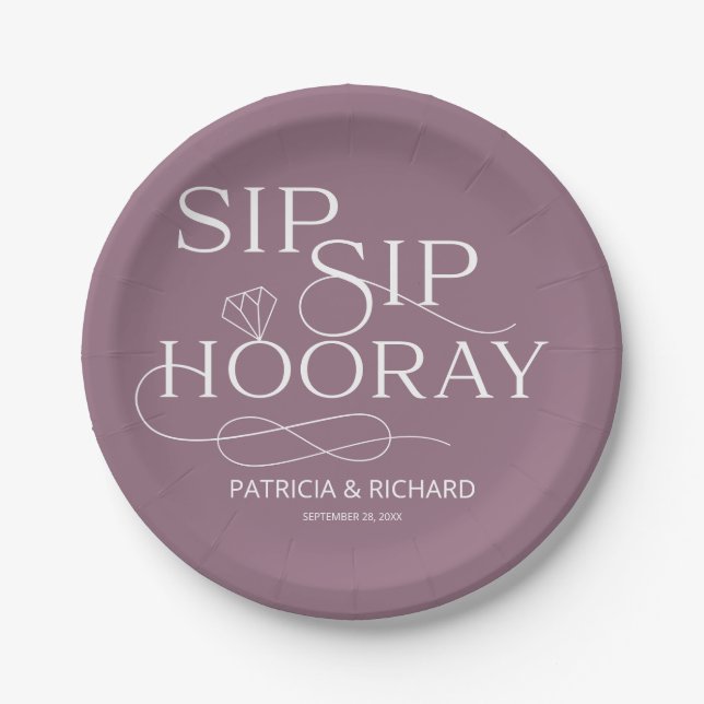 Assiettes En Carton Sip Sip Hooray Engagement Party Purple (Devant)