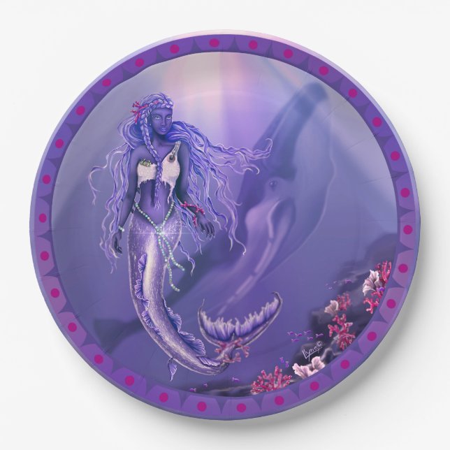 Assiettes En Carton Sirène d'océan violet (Devant)