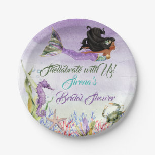 Assiettes En Carton Sirène Licorne Hippocampe Crabe Violet Or Vert