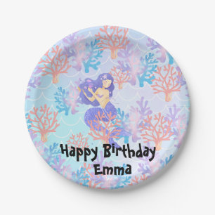 Assiettes En Carton sirène magique pour enfants sous le pastel arc-en-