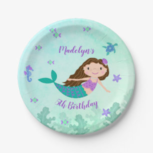 Assiettes En Carton Sirène pourpre sous la mer Anniversaire