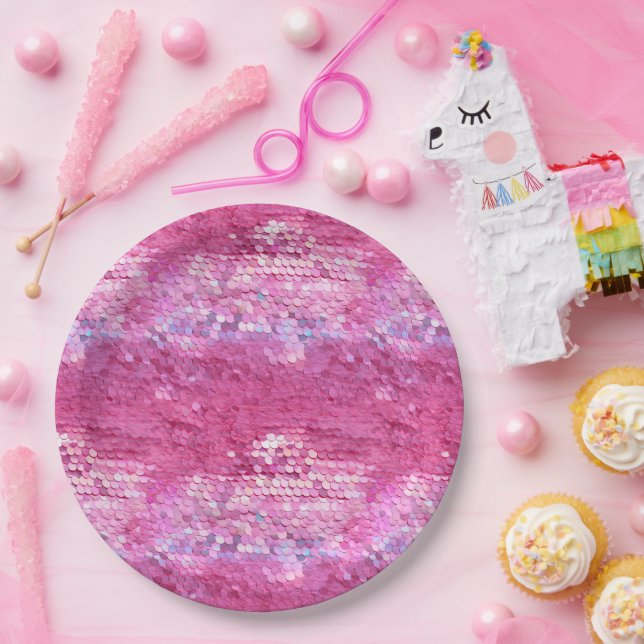 Assiettes En Carton Sirène rose à étincelles (Fête)