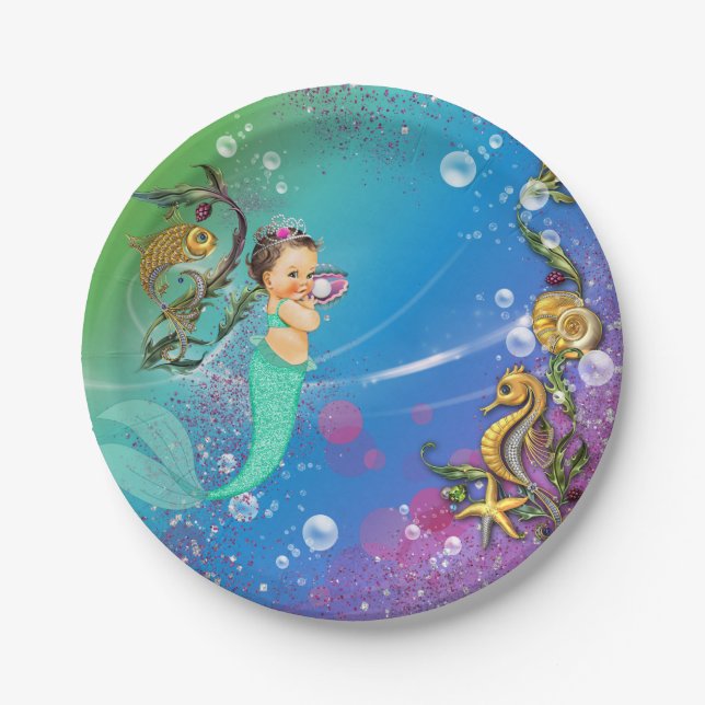 Assiettes En Carton Sirène sous la mer (Devant)