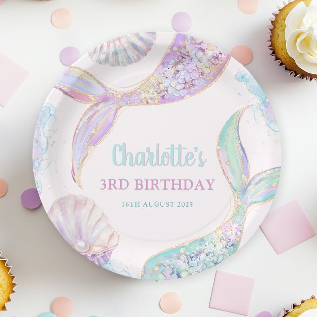 Assiettes En Carton Sirène sous la mer 3e anniversaire (Créateur téléchargé)