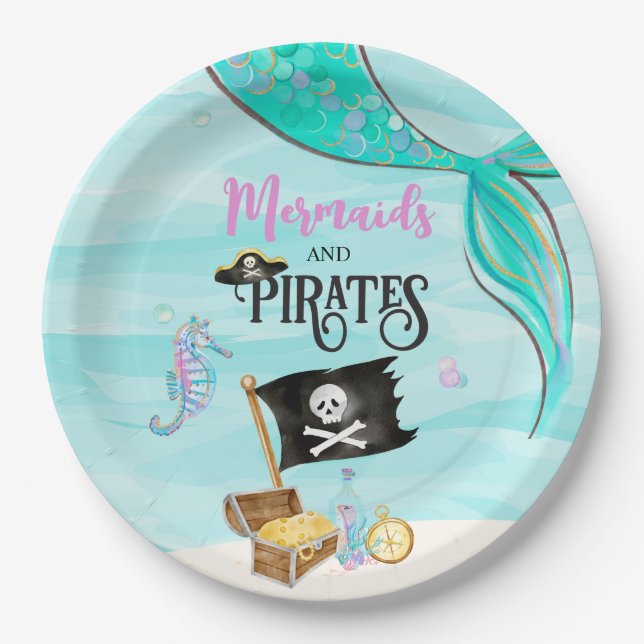 Assiettes En Carton Sirènes et pirates Anniversaire (Devant)