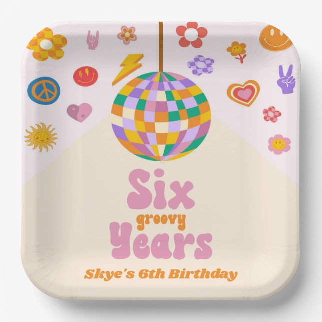 Assiettes En Carton Six années Super Boule Disco 6e fête d'anniversair (Recto)