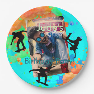 Assiettes En Carton Skateboard Photo Anniversaire, Plaques de papier d
