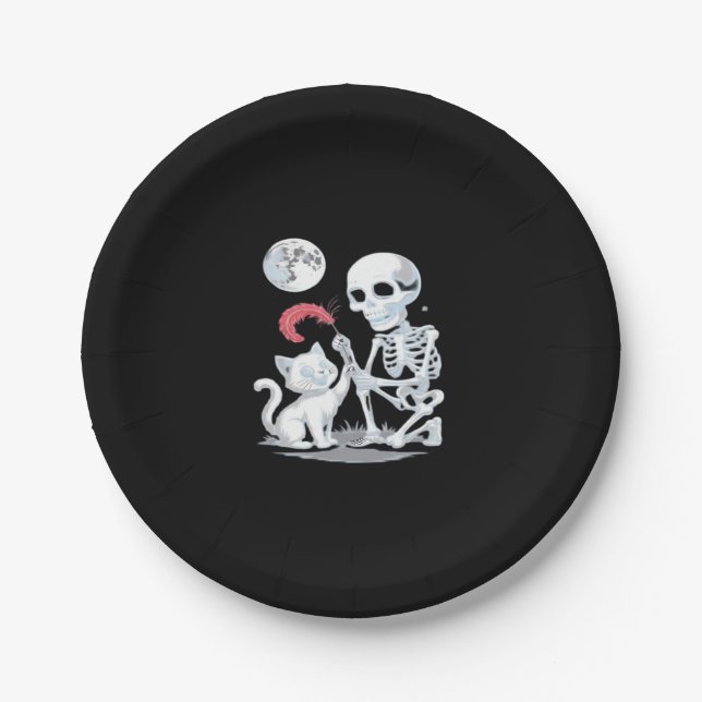 Assiettes En Carton Skeleton Chat Halloween drôle mignon Éffrayant ess (Devant)