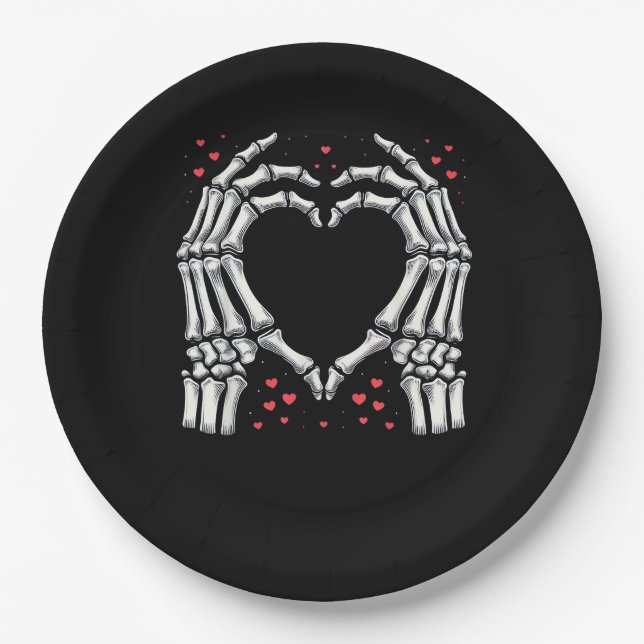 Assiettes En Carton Skeleton Coeur main Valentines Jour Drôle Couple (Devant)