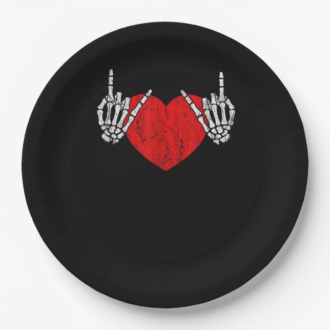Assiettes En Carton Skeleton Coeur Mains Et Rouleau, Valentines Hallow (Devant)