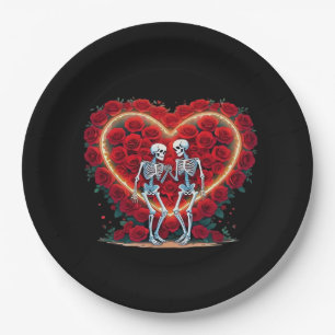 Assiettes En Carton Skeleton Couple Tenant Les Mains Dans Un Coeur De