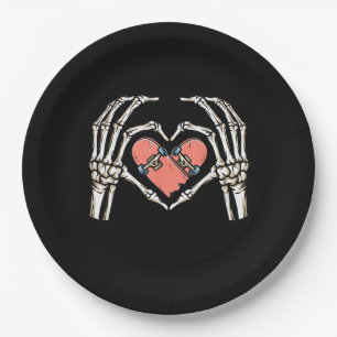 Assiettes En Carton Skeleton Hand Heart Skateboard Valentines Day Funn
