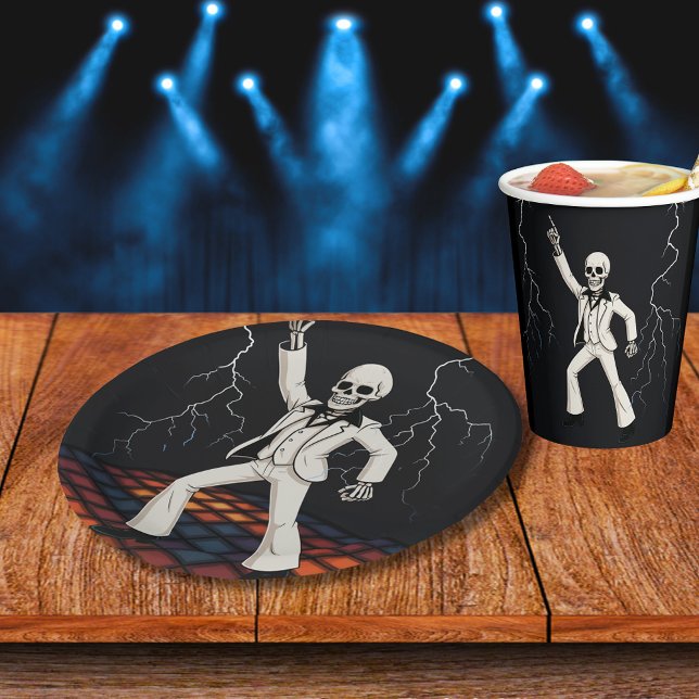 Assiettes En Carton Skeleton Haunted Disco Halloween Party (Skeleton Haunted Disco Halloween Party Paper Plates)